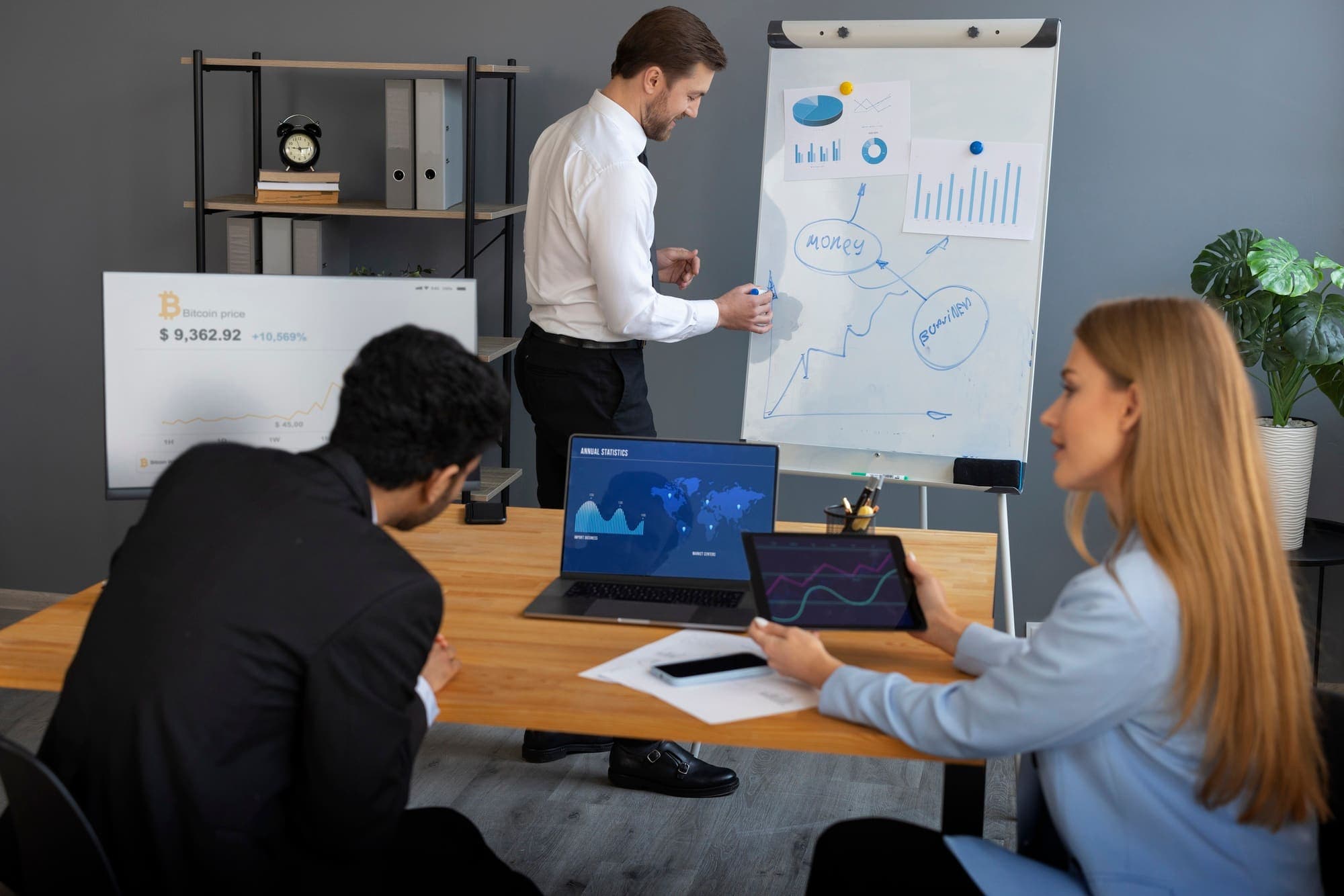 A financial services professional reviewing performance charts
